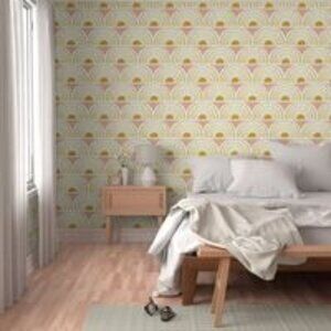 Spoonflower Prepasted Removable Smooth Wallpaper Aurora- Blush and Goldenrod Geo
